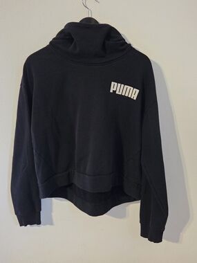 PUMA Women’s Black Cropped Cowl Neck Hoodie Sweatshirt Pullover Size XL